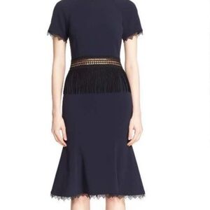Jonathan Simkhai Navy Midi Dress with Fringe Detail
